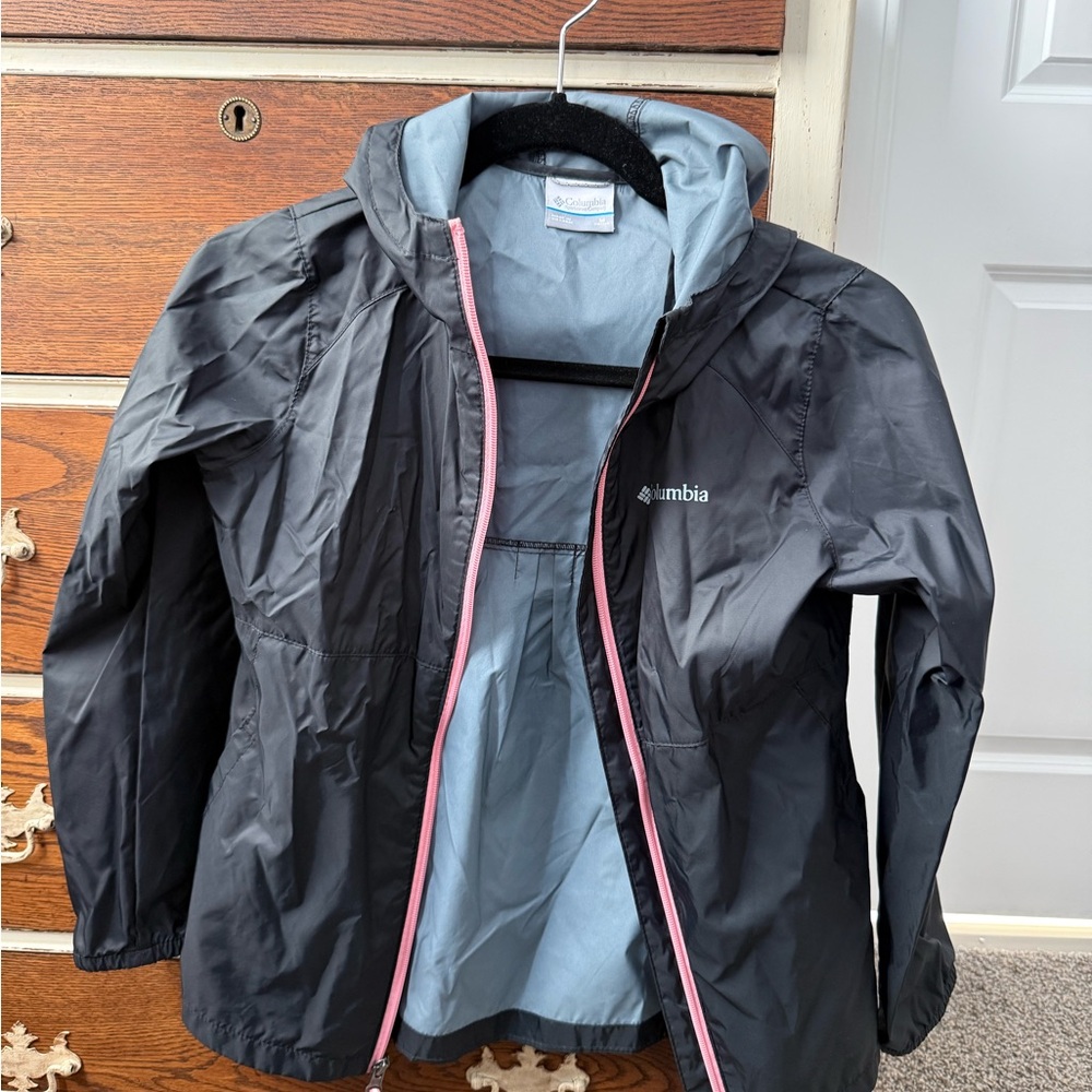 Columbia Black Rain Jacket with Pink Trim